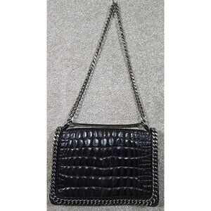 Zara Women Leather Shoulder Bag Purse Heavy Chain Strap Crocodile Texture Rock